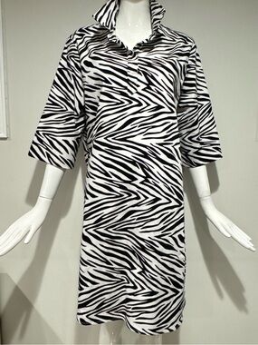 Snappy Turtle Zebra Print Tunic Dress Cover Up L USA Resort Beach
